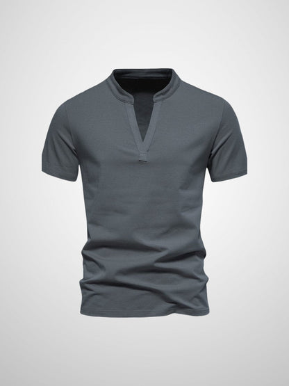Men's V-neck cotton casual short-sleeved polo shirt