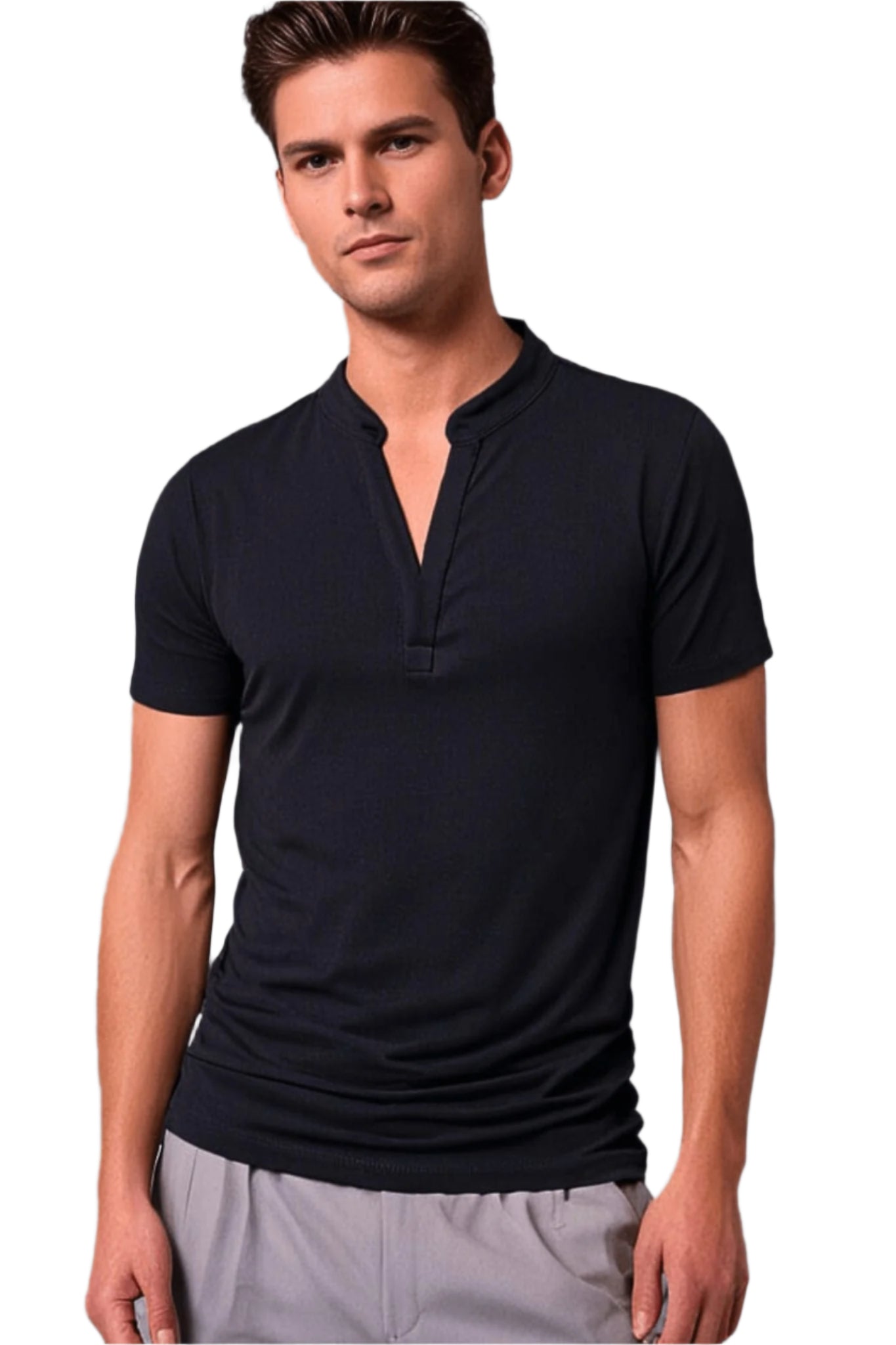 Men's V-neck cotton casual short-sleeved polo shirt