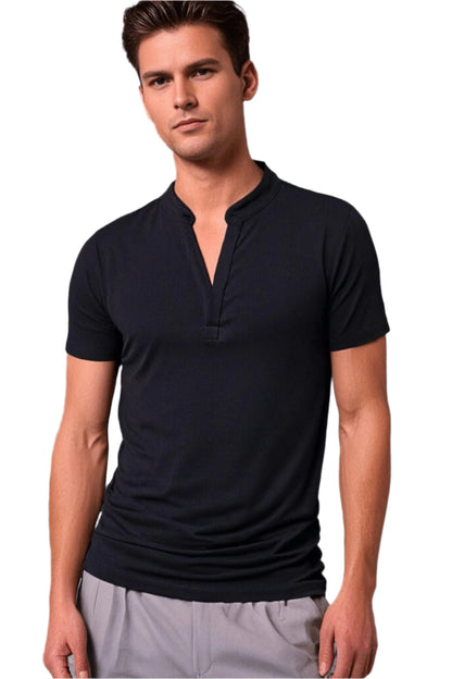Men's V-neck cotton casual short-sleeved polo shirt