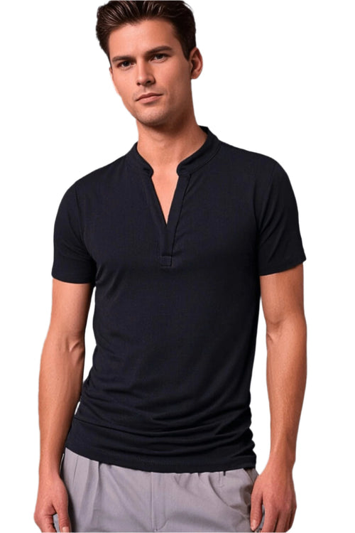 Men's V-neck cotton casual short-sleeved polo shirt