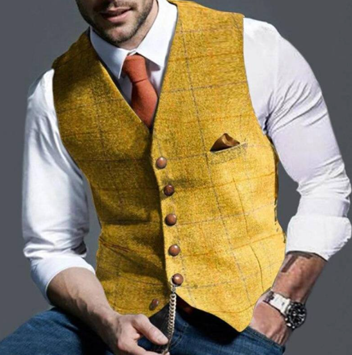 Men's Vest Checkered Stylish Tailored