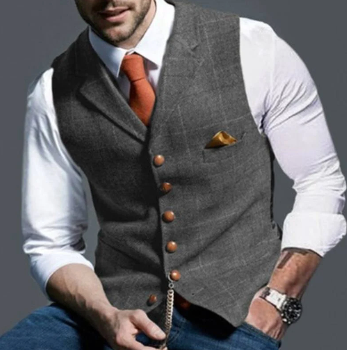 Men's Vest Checkered Stylish Tailored