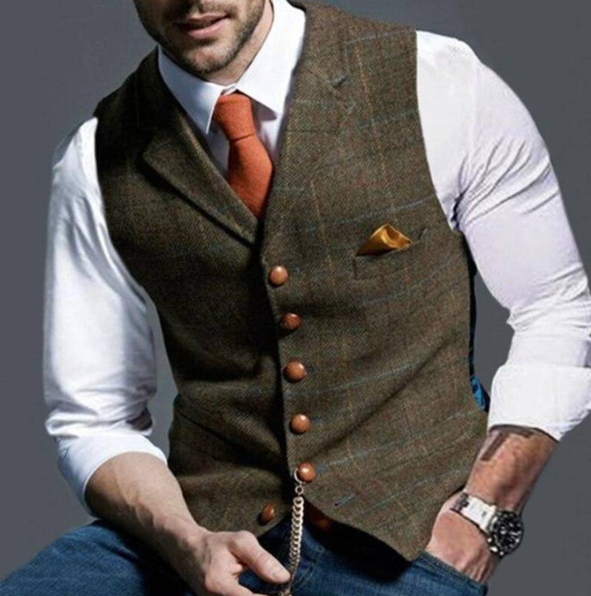 Men's Vest Checkered Stylish Tailored
