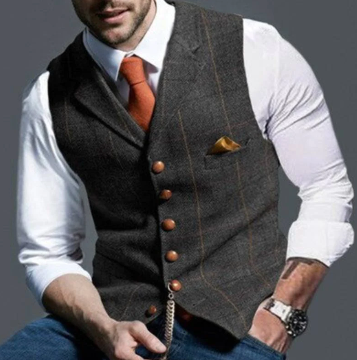 Men's Vest Checkered Stylish Tailored