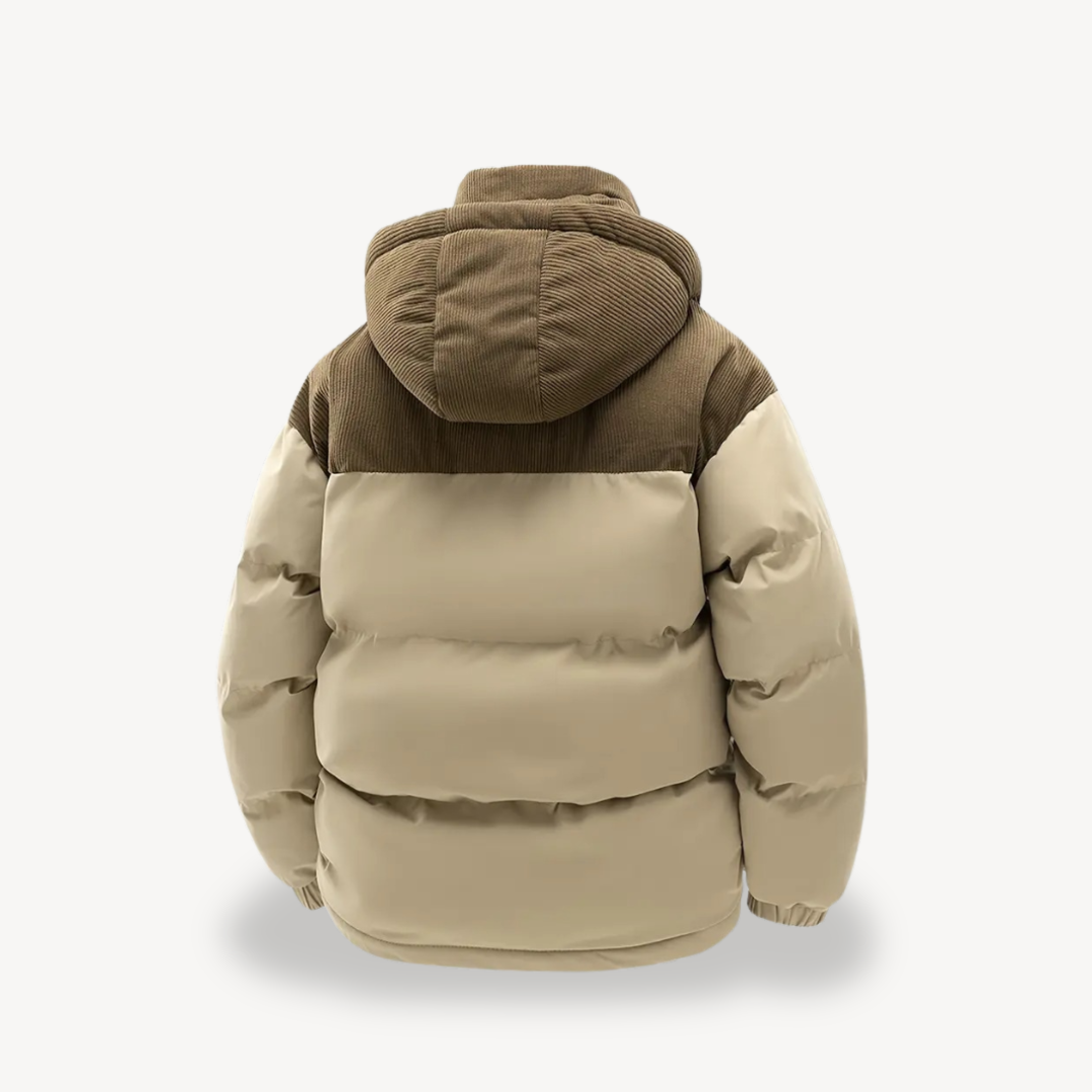 Men's Winter Coat with Drawstring Cap and Modern Design