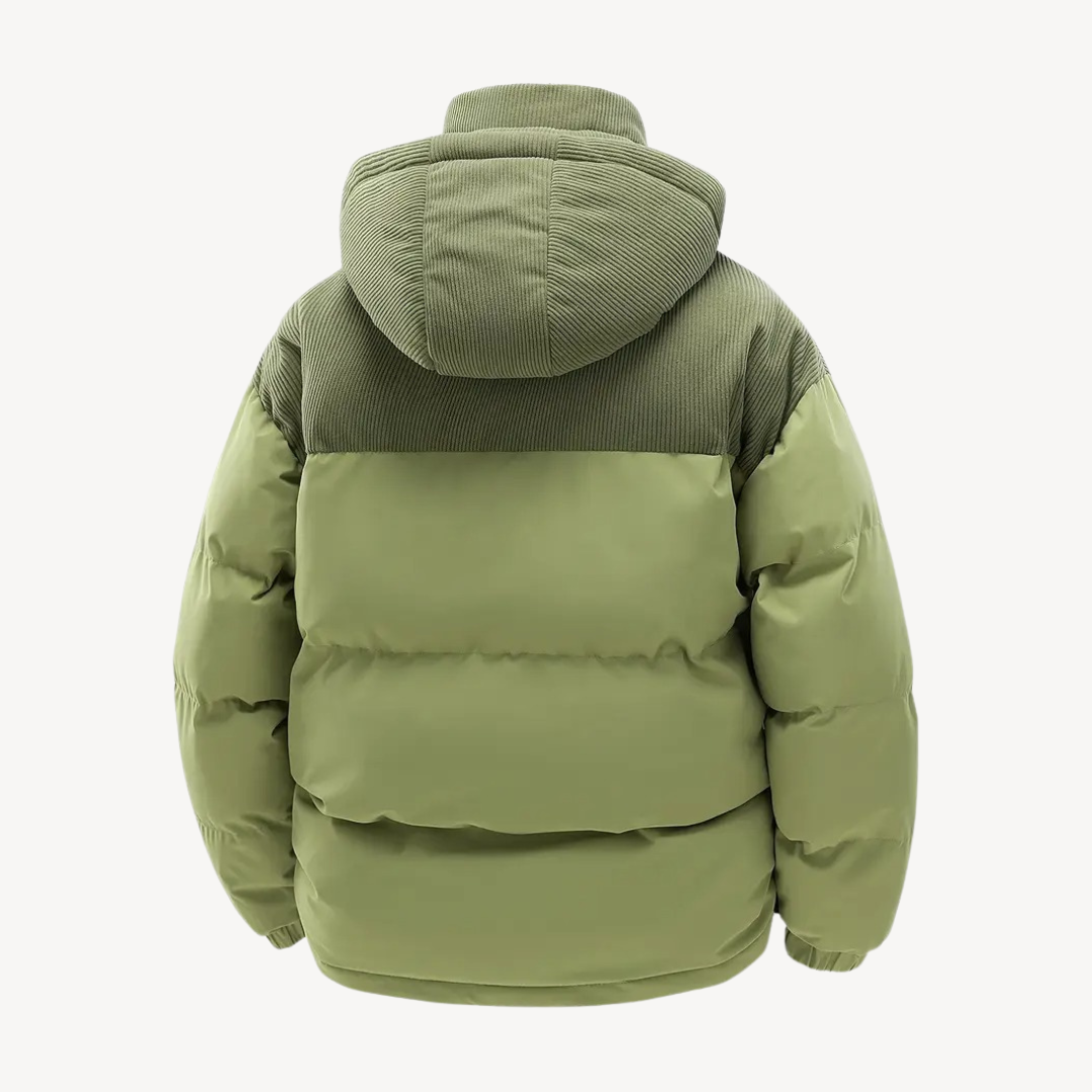 Men's Winter Coat with Drawstring Cap and Modern Design