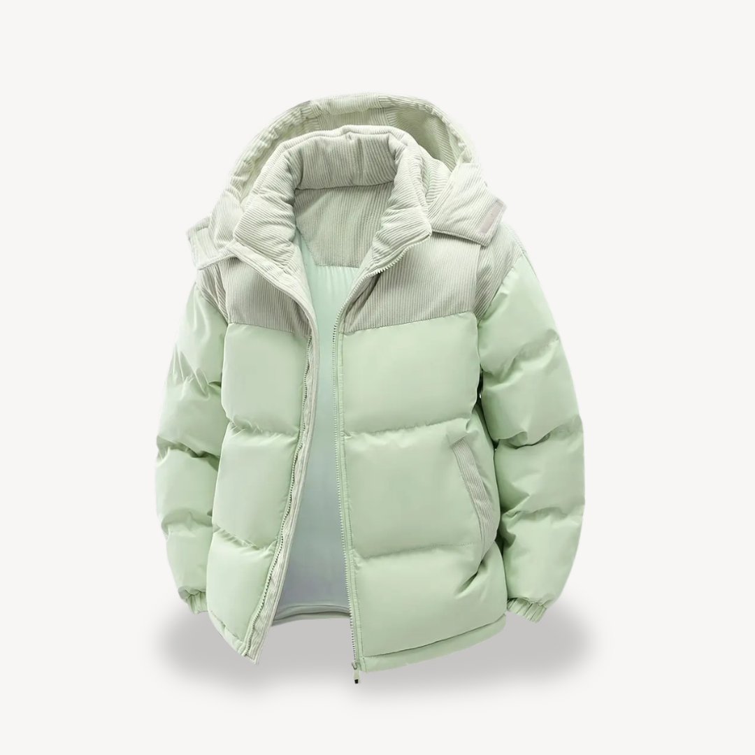 Men's Winter Coat with Drawstring Cap and Modern Design
