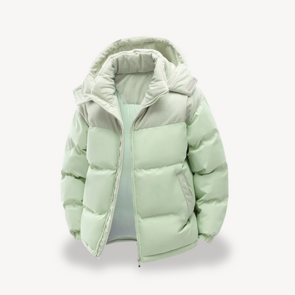 Men's Winter Coat with Drawstring Cap and Modern Design