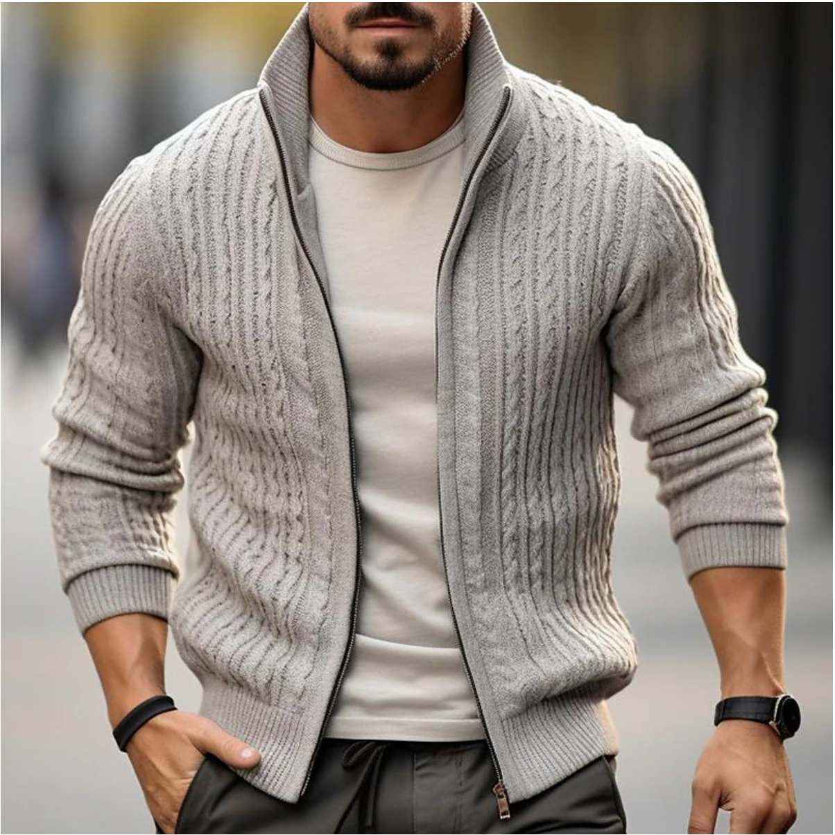 Men's Zipped Cardigan Modern Slim Fit