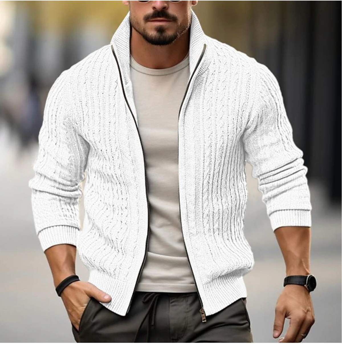 Men's Zipped Cardigan Modern Slim Fit
