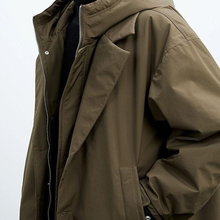 Men's hooded trench coat with oversized fit
