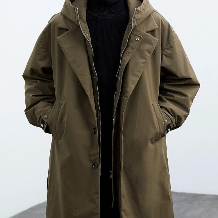 Men's hooded trench coat with oversized fit