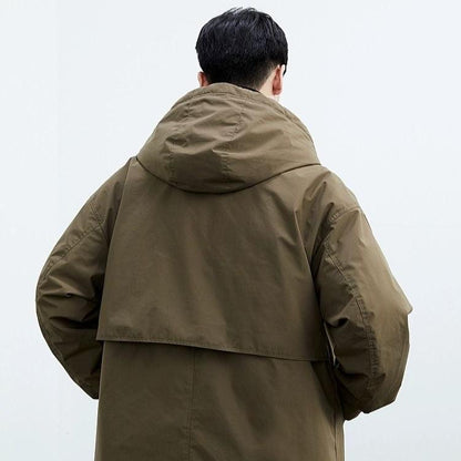 Men's hooded trench coat with oversized fit