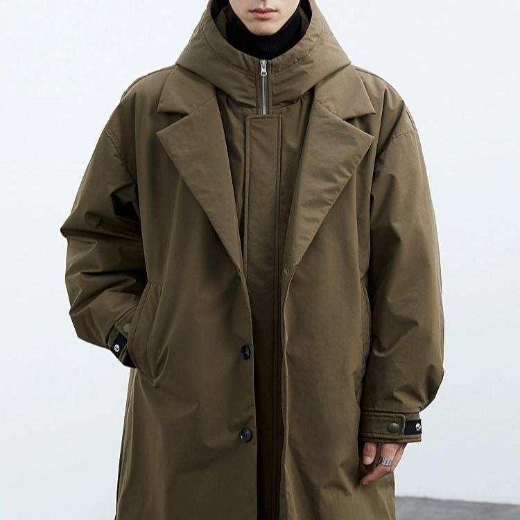 Men's hooded trench coat with oversized fit