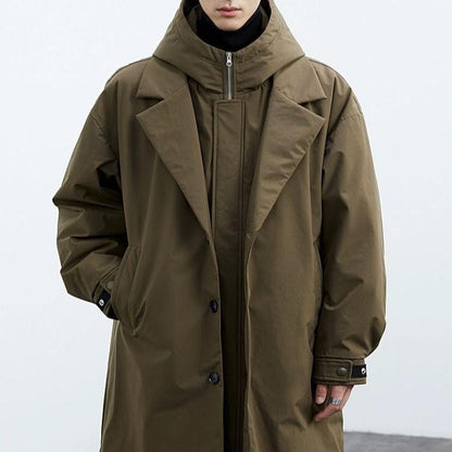 Men's hooded trench coat with oversized fit