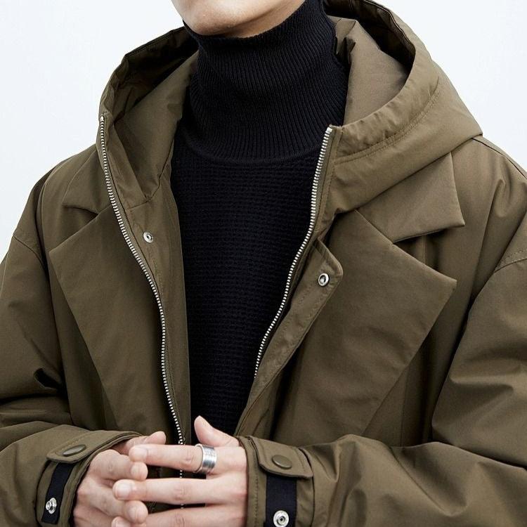 Men's hooded trench coat with oversized fit