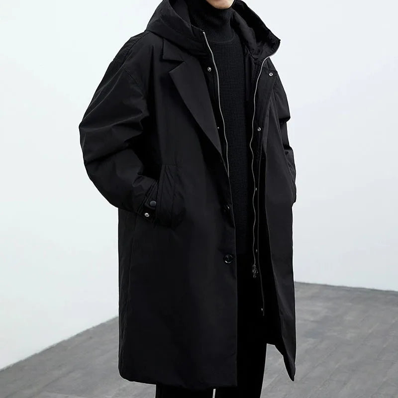 Men's hooded trench coat with oversized fit