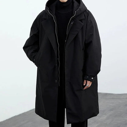 Men's hooded trench coat with oversized fit