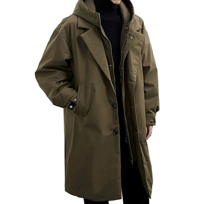 Men's hooded trench coat with oversized fit