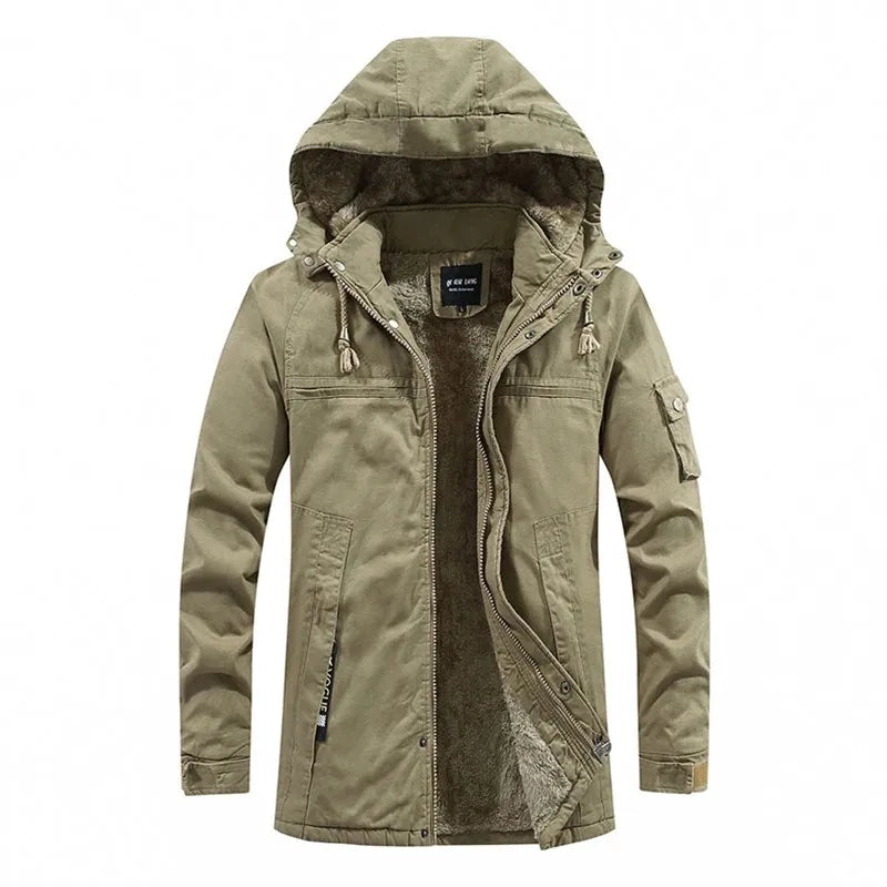 Men's hooded winter coat with fleece lining