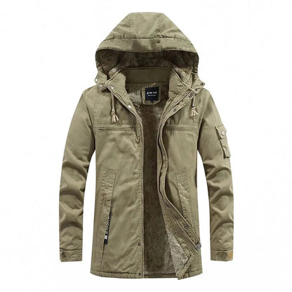 Men's hooded winter coat with fleece lining