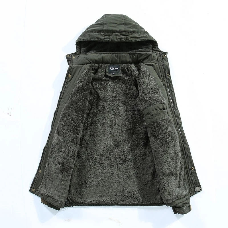 Men's hooded winter coat with fleece lining