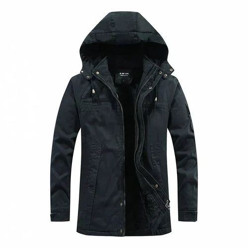 Men's hooded winter coat with fleece lining
