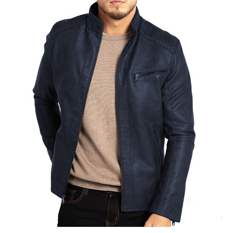 Men's jacket with stand-up collar PU leather