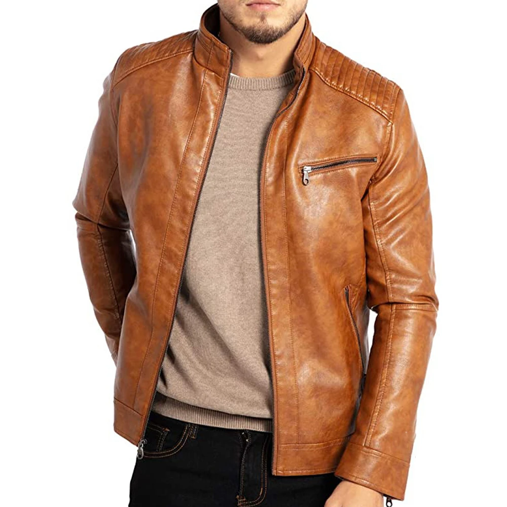 Men's jacket with stand-up collar PU leather