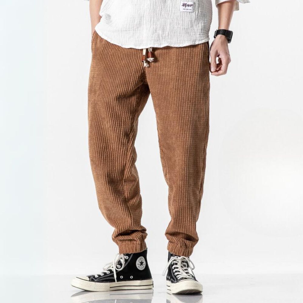 Men's jogging trousers corduroy with adjustable drawstring