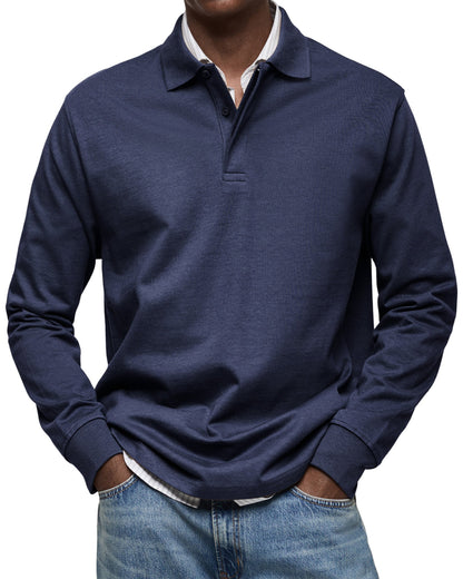Men's long-sleeved polo shirt with button collar