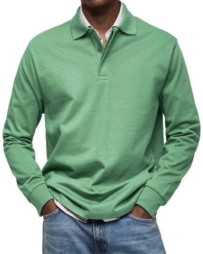 Men's long-sleeved polo shirt with button collar