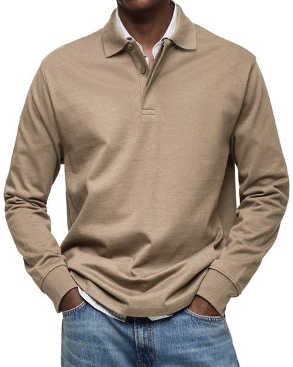 Men's long-sleeved polo shirt with button collar