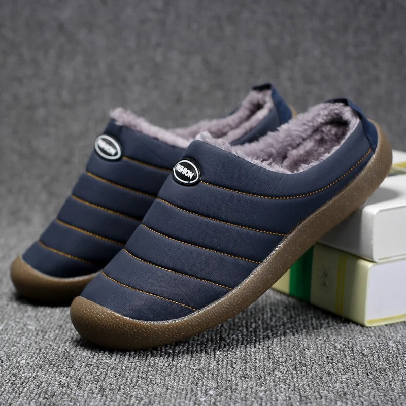 Men's slip-on winter shoes with plush lining and rubber soles