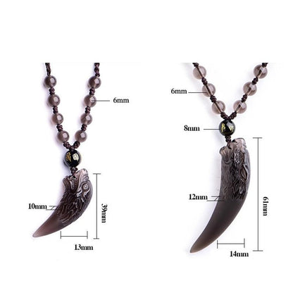 Obsidian Wolf Tooth Pendant Necklace