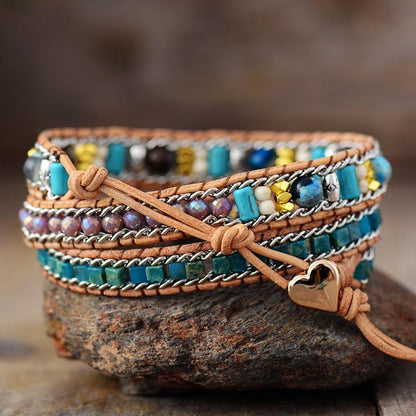 Opal Heart Wrap Bracelet