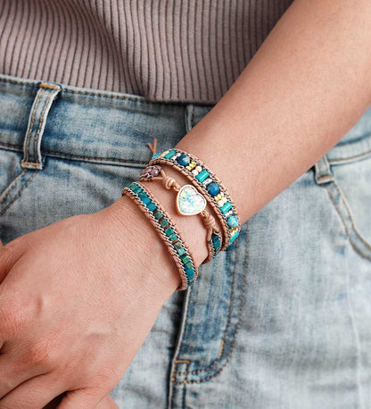 Opal Heart Wrap Bracelet