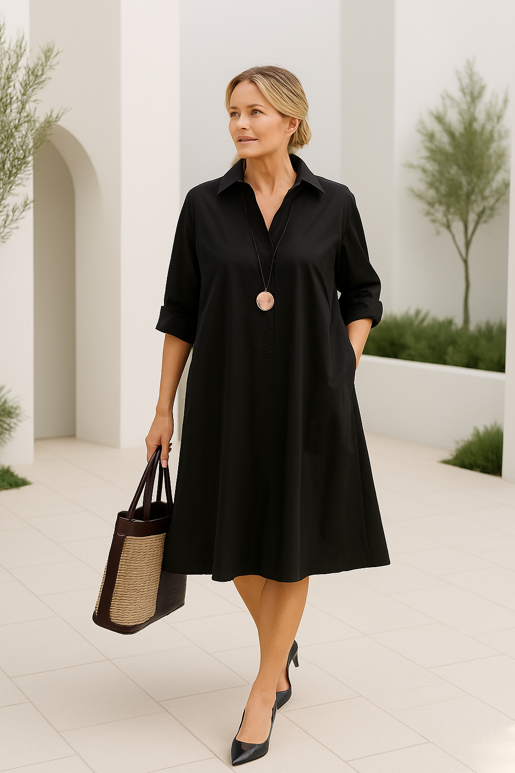 Oversized Black Shirt Dress for Women