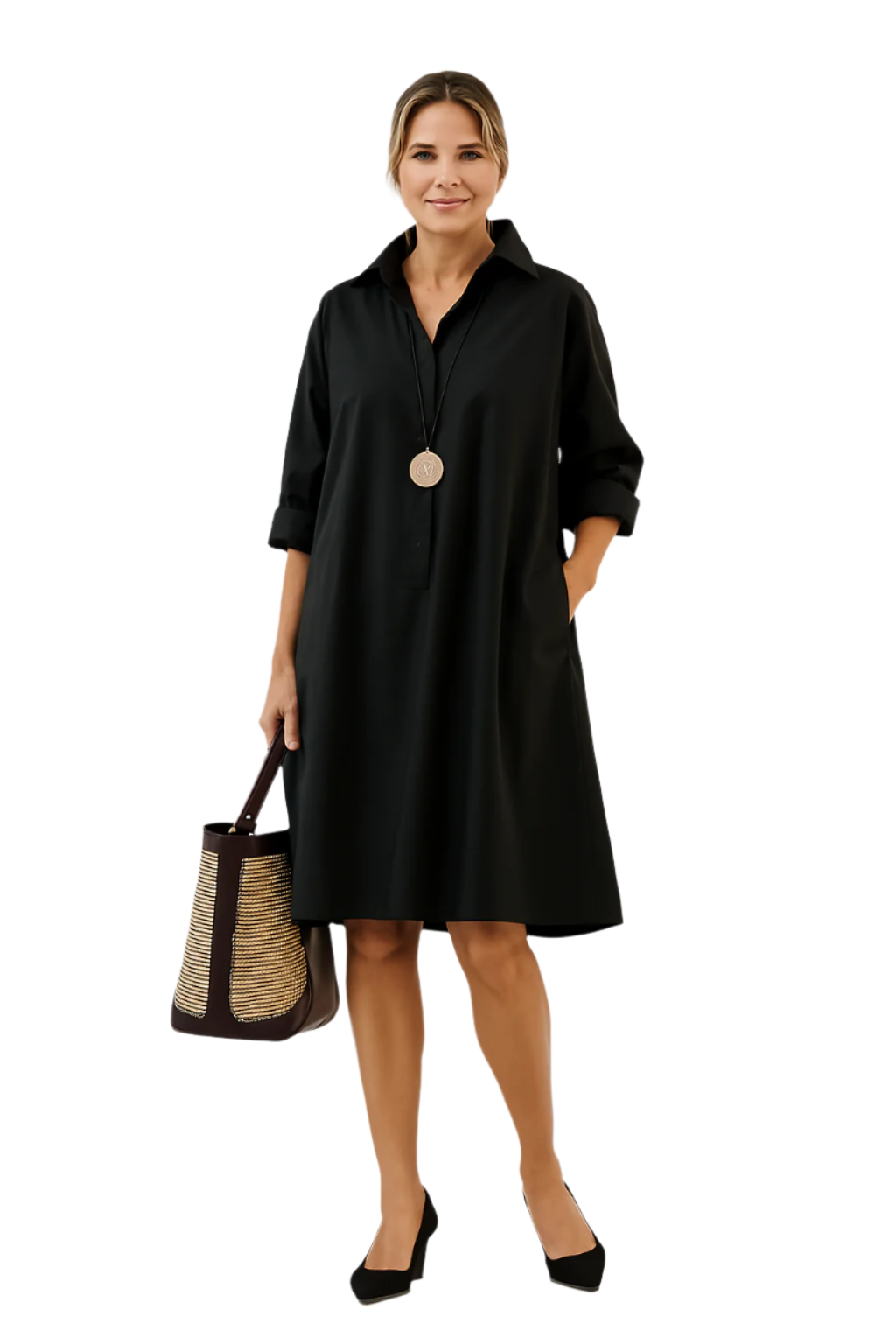 Oversized Black Shirt Dress for Women