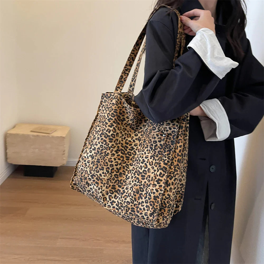 Oversized Shoulder Bag with Leopard Print