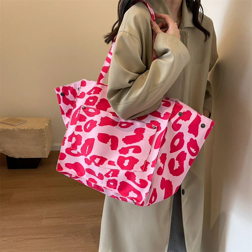 Oversized Shoulder Bag with Leopard Print