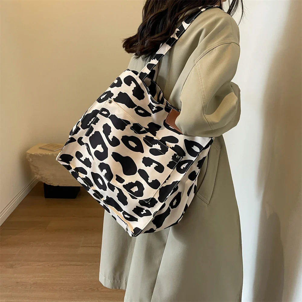 Oversized Shoulder Bag with Leopard Print
