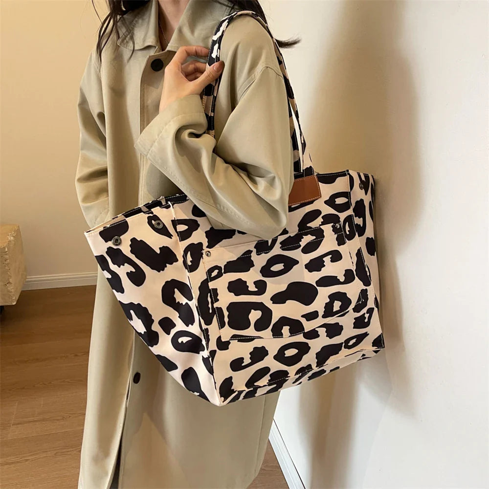 Oversized Shoulder Bag with Leopard Print
