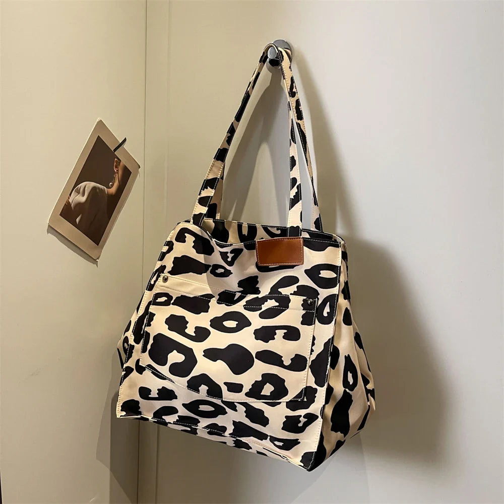 Oversized Shoulder Bag with Leopard Print