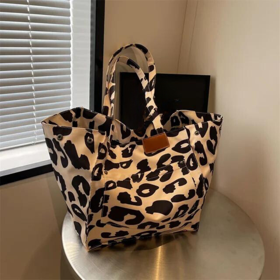 Oversized Shoulder Bag with Leopard Print