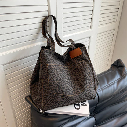 Oversized Shoulder Bag with Leopard Print