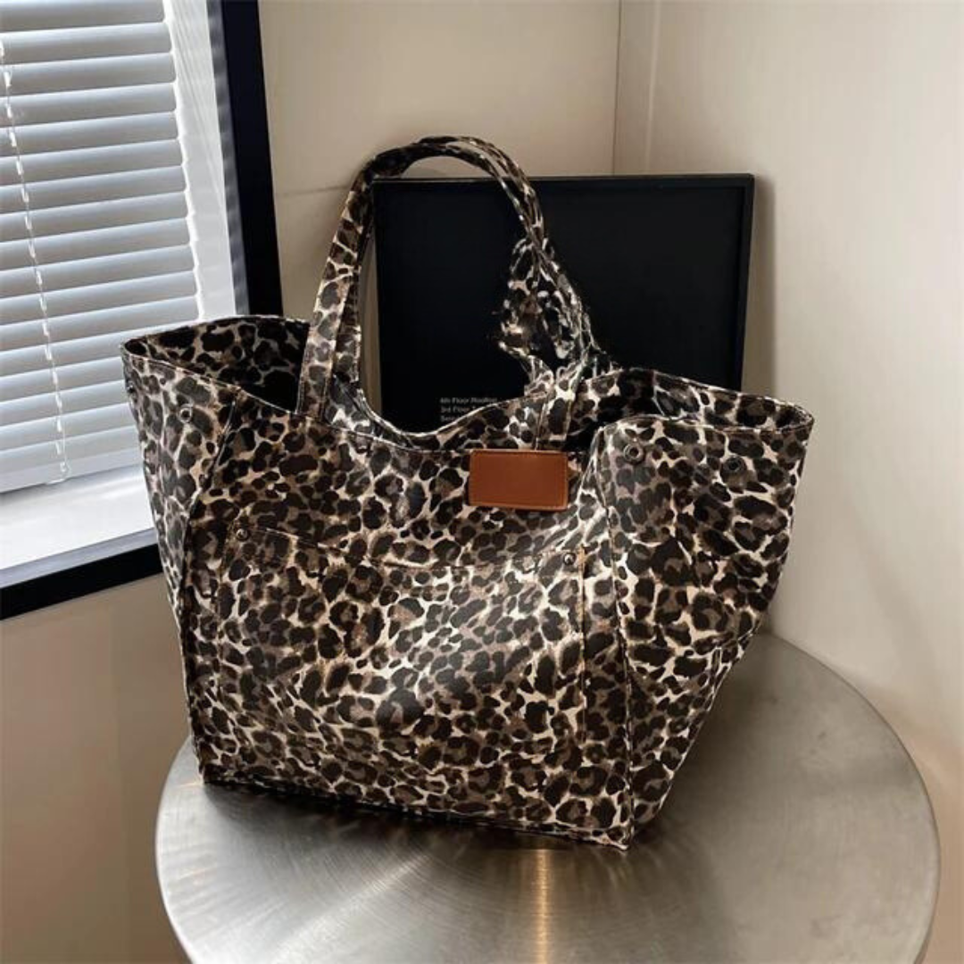 Oversized Shoulder Bag with Leopard Print