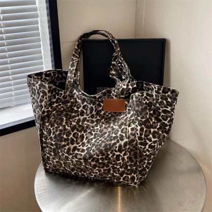 Oversized Shoulder Bag with Leopard Print