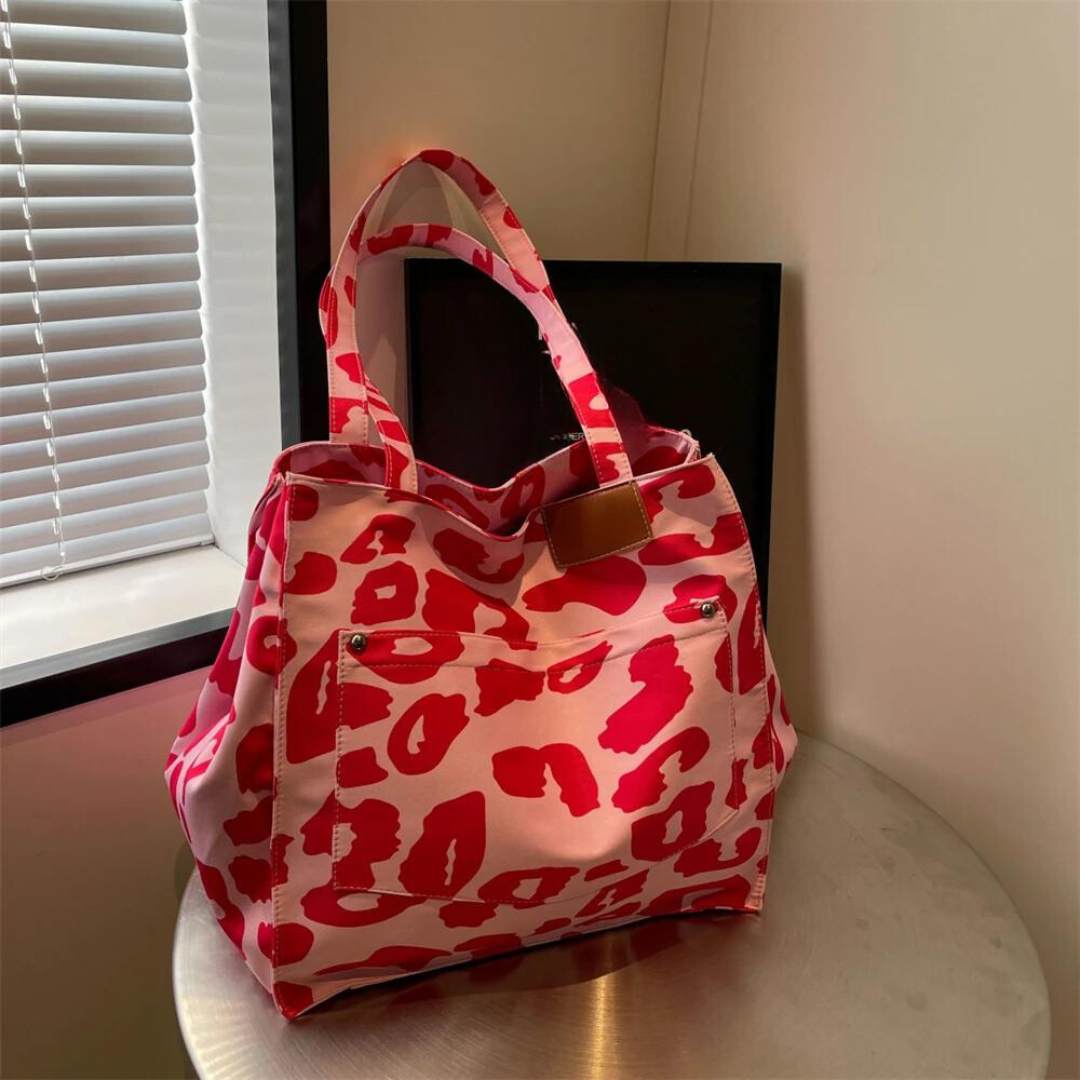 Oversized Shoulder Bag with Leopard Print