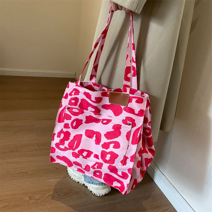 Oversized Shoulder Bag with Leopard Print